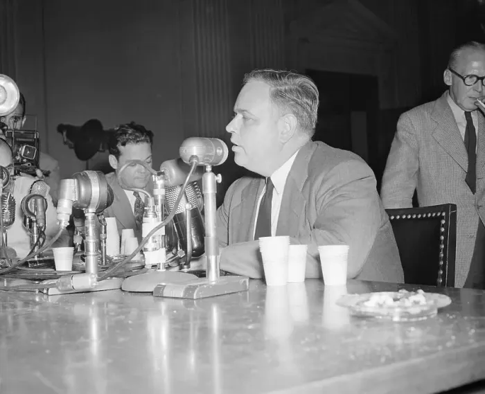 Framed Print : Whittaker Chambers Speaking into Microphone Framed Print : Whittaker Chambers Speaking into Microphone