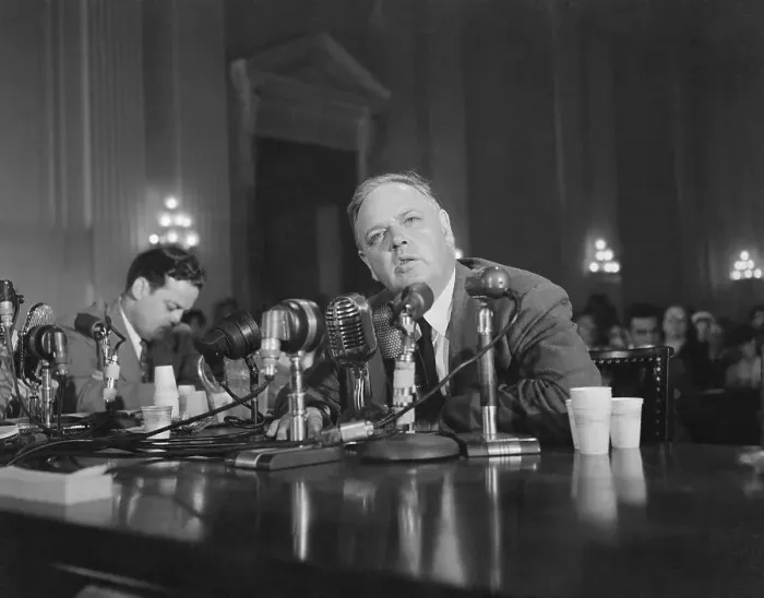 Framed Print : Whittaker Chambers Speaking into Microphones Framed Print : Whittaker Chambers Speaking into Microphones