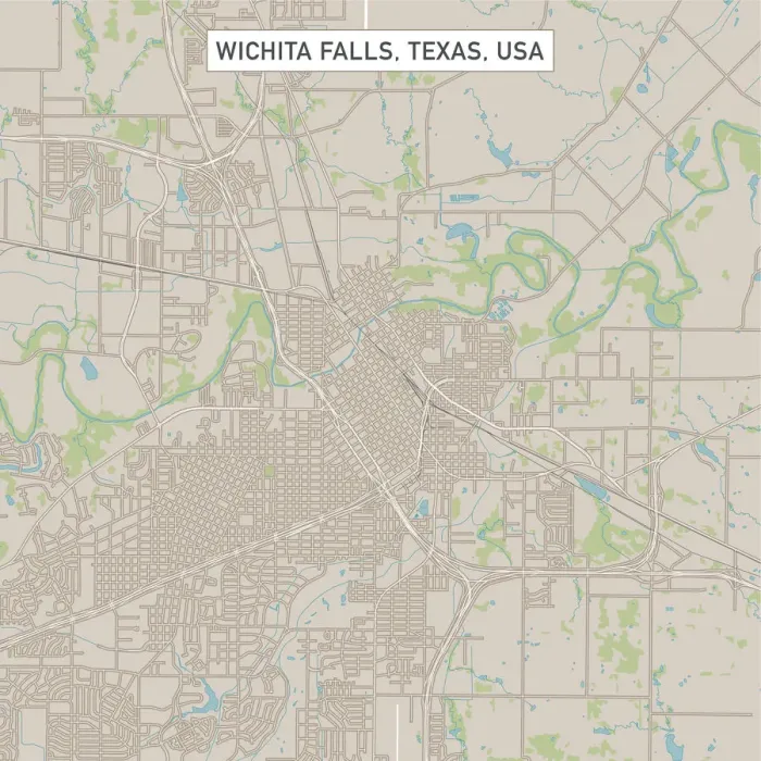 Framed Print : Wichita Falls Texas US City Street Map Framed Print : Wichita Falls Texas US City Street Map