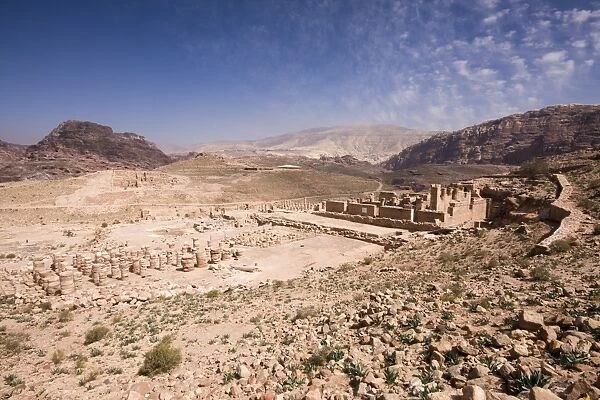 Wide angle view of archeological remains Petra