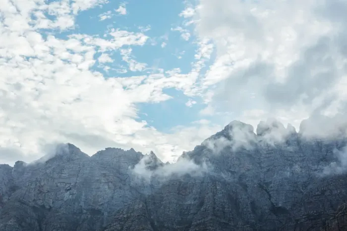 Framed Print : Wide shot of clouds over a mountain, Cape Town, Western Cape, South Africa