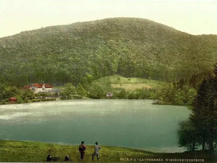 Framed Print : The Wiesenbeker Pond in Bad Lauterberg in Harz, Lower Saxony, c. 1890, Germany, Historic, digitally restored reproduction from a 19th century original