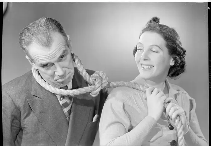 Framed Print : Wife Leading Husband with Noose Framed Print : Wife Leading Husband with Noose