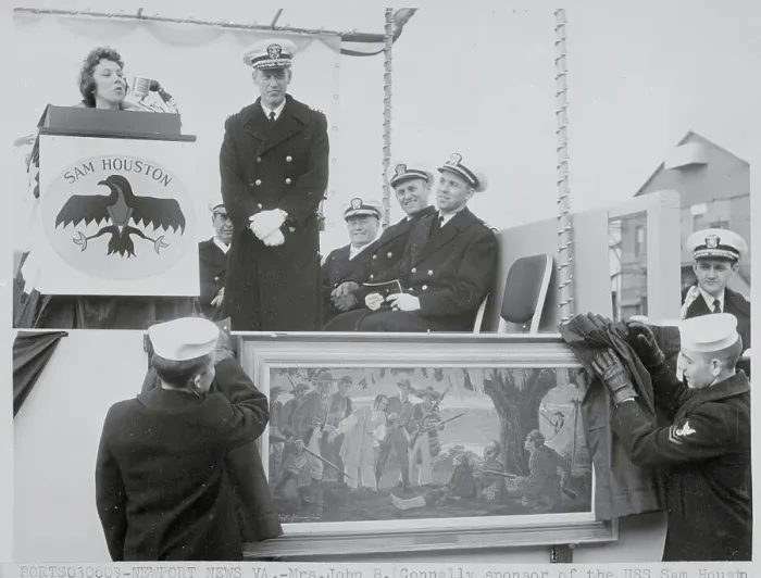 Framed Print : Wife of Navy Secretary John Connally Presenting Oil Painting Framed Print : Wife of Navy Secretary John Connally Presenting Oil Painting