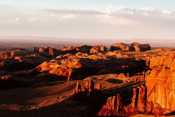 Wild West, Monument Valley from the Hunts Mesa at sunset. Utah - Arizona border