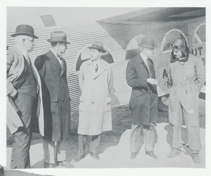 Framed Print : William B. Mayo, W.C. Stout, Edsel Ford, Henry Ford, and pilot Hamilton