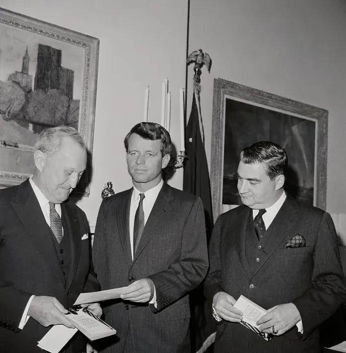 Framed Print : William Benton Giving Robert Kennedy a Check