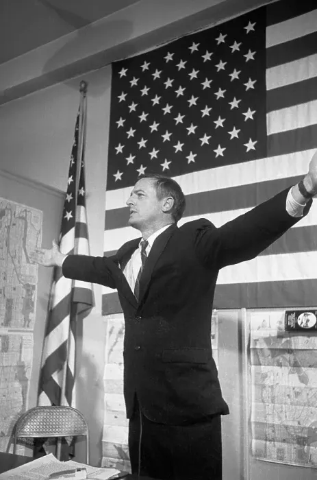 Framed Print : William Buckley Speaking With Outstretched Arms Near Flag Framed Print : William Buckley Speaking With Outstretched Arms Near Flag