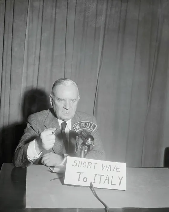Framed Print : William Donovan Speaking at Microphone