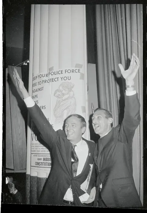 Framed Print : William F. Buckley Jr. and Paul L. Adams Waving From Podium