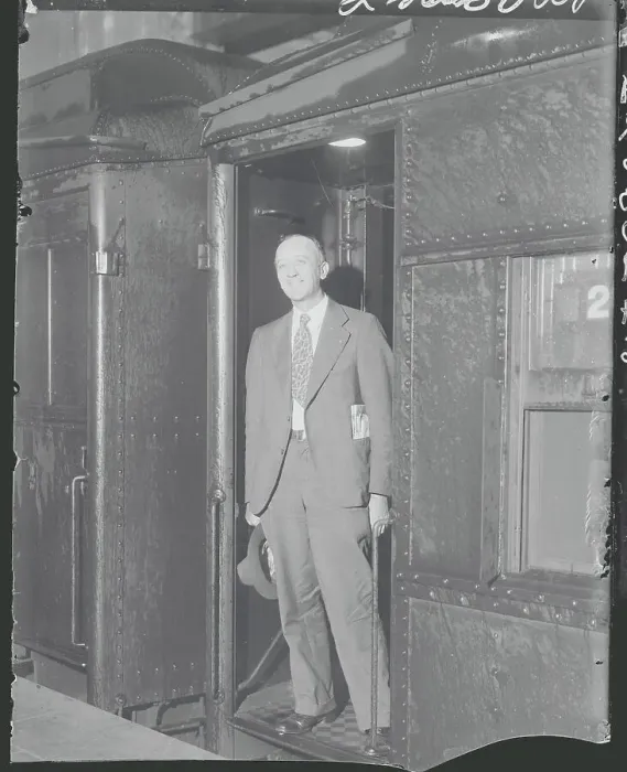 Framed Print : William Foster Standing in Train Doorway Framed Print : William Foster Standing in Train Doorway