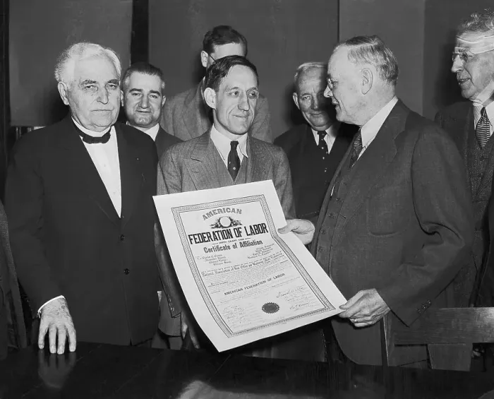 Framed Print : William Green Presenting Agreement to Union Officials Framed Print : William Green Presenting Agreement to Union Officials