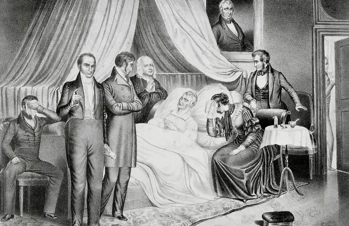 Framed Print : William H. Harrison on His Death Bed with Visitors Framed Print : William H. Harrison on His Death Bed with Visitors