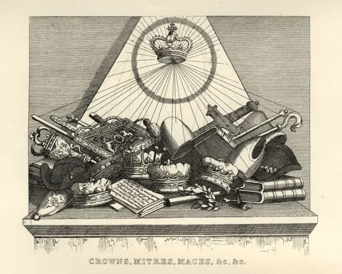 Framed Print : William Hogarths, Crowns, Mitres and Maces, etc Framed Print : William Hogarths, Crowns, Mitres and Maces, etc