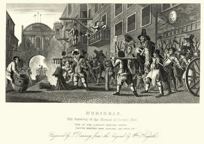 Framed Print : William Hogarths Hudibras burning of the Rumps at Temple Bar Framed Print : William Hogarths Hudibras burning of the Rumps at Temple Bar
