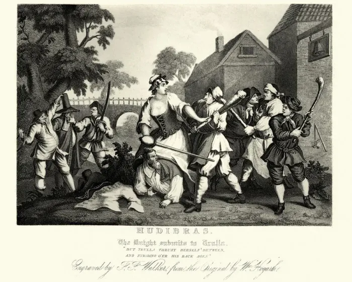 Framed Print : William Hogarths Hudibras, Knight submits to Trulla