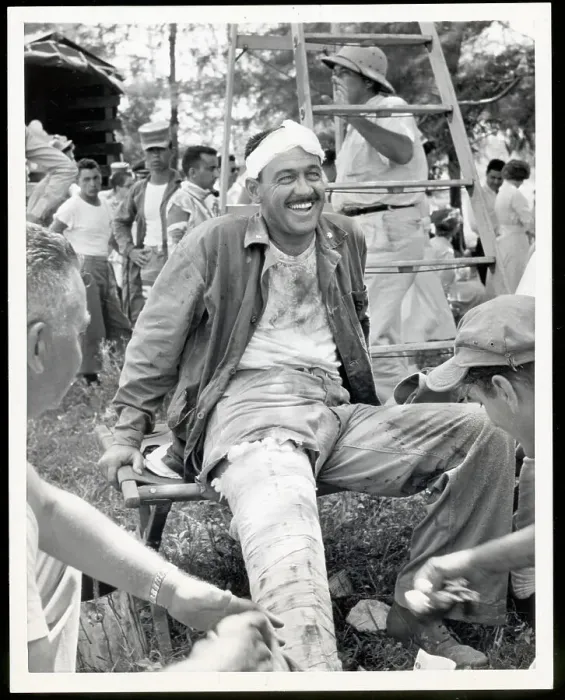 Framed Print : William Holden on Set Getting Leg Splint Framed Print : William Holden on Set Getting Leg Splint