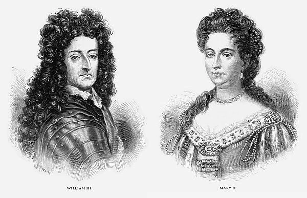 William III and Mary II, King William III and Queen Mary II, English Victorian Engraving, 1887