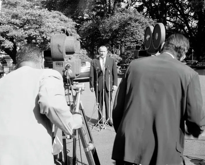Framed Print : William Knowland Being Interviewed by Newsmen Framed Print : William Knowland Being Interviewed by Newsmen