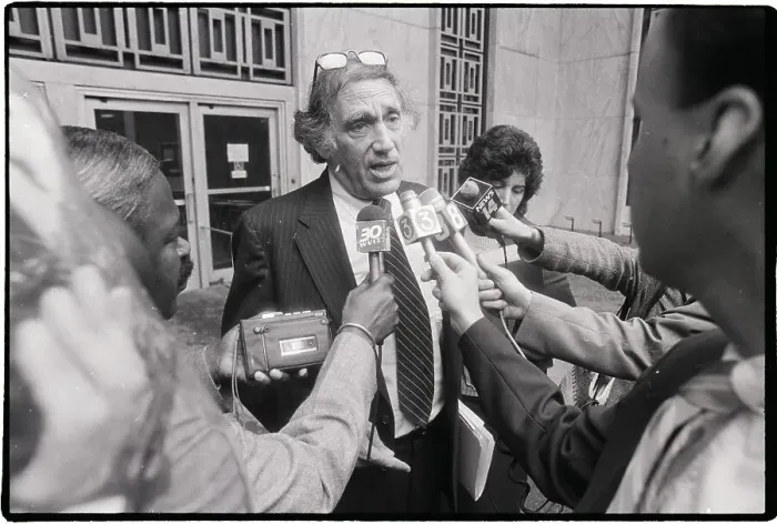 Framed Print : William Kunstler Speaks to TV Press Framed Print : William Kunstler Speaks to TV Press