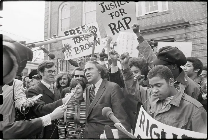 Framed Print : William Kuntsler Talks with Reporters with H. Rap Brown