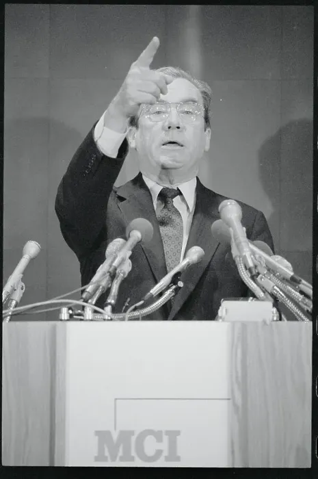 Framed Print : William McGowan Raising Hand at Press Conference Framed Print : William McGowan Raising Hand at Press Conference