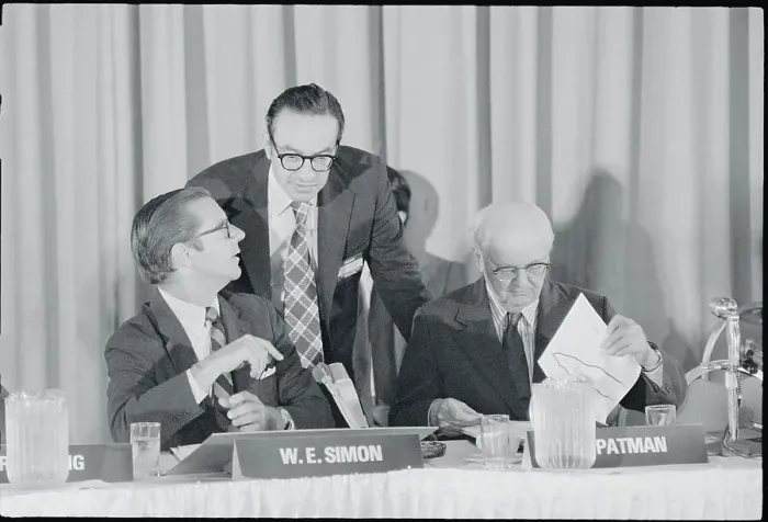Framed Print : William Simon and Alan Greenspan Conversing