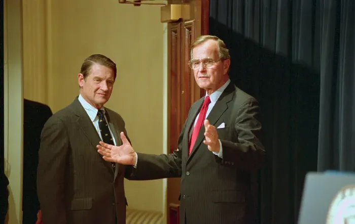 Framed Print : William Webster Holding Door for George Bush Framed Print : William Webster Holding Door for George Bush