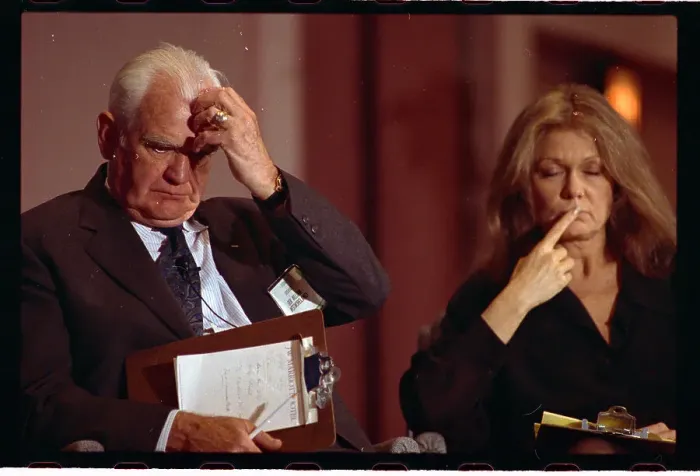 Framed Print : William Westmoreland and Gloria Steinem Talking at Panel Discussion Framed Print : William Westmoreland and Gloria Steinem Talking at Panel Discussion