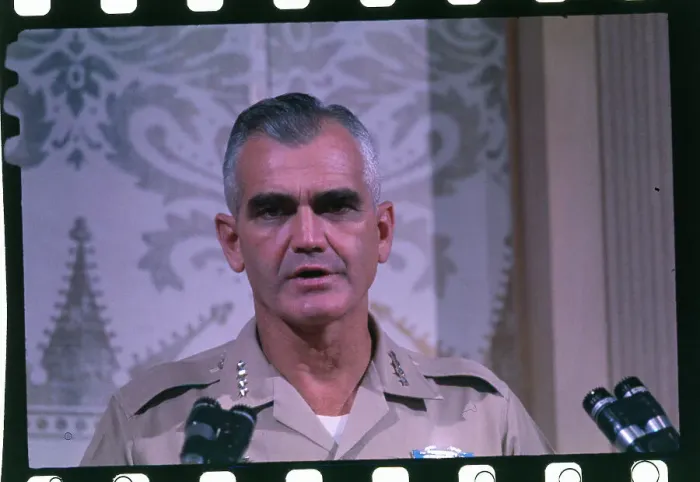 Framed Print : William Westmoreland Speaking at a Press Conference