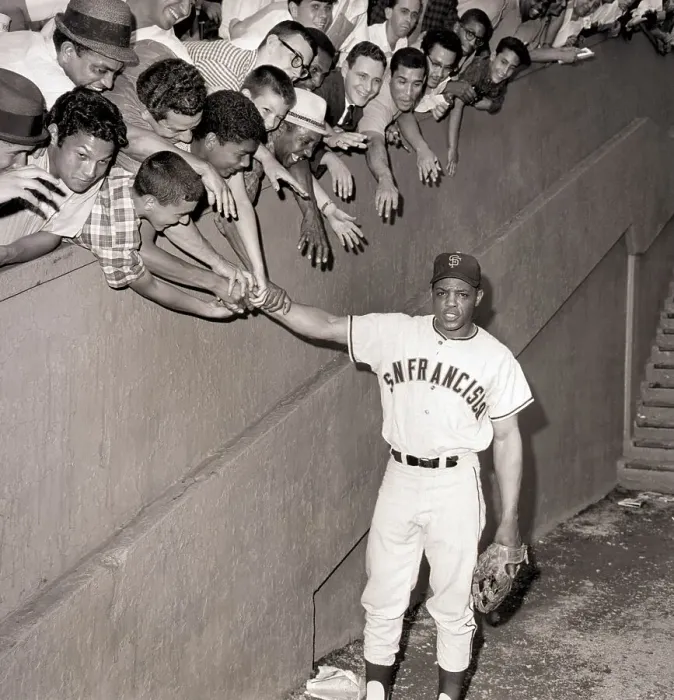 Framed Print : Willie Mays Greeting Fans Before Game Framed Print : Willie Mays Greeting Fans Before Game