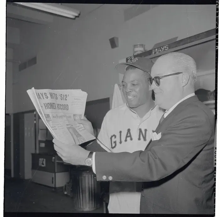 Framed Print : Willie Mays and Horace Stoneham Reading Newspaper Framed Print : Willie Mays and Horace Stoneham Reading Newspaper