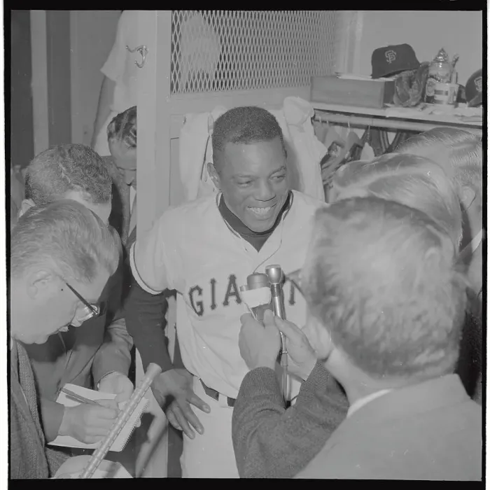 Framed Print : Willie Mays Being Interviewed on Homer Framed Print : Willie Mays Being Interviewed on Homer