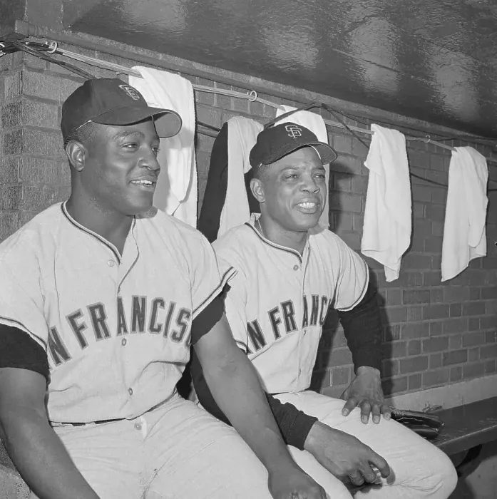 Framed Print : Willie Mays and Jim Hart Sitting in Dugout Framed Print : Willie Mays and Jim Hart Sitting in Dugout
