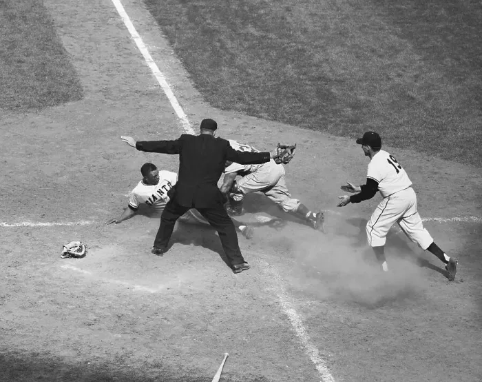 Framed Print : Willie Mays Sliding Home During Baseball Game Framed Print : Willie Mays Sliding Home During Baseball Game