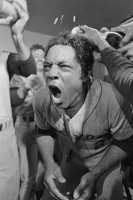 Framed Print : Willie Mays Yelling Under Champagne Drench
