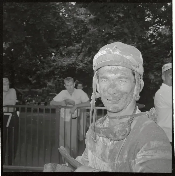 Framed Print : Willie Shoemaker Covered in Mud After Race Framed Print : Willie Shoemaker Covered in Mud After Race