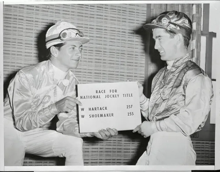 Framed Print : Willie Shoemaker and Bill Hartack Holding Score Board Framed Print : Willie Shoemaker and Bill Hartack Holding Score Board