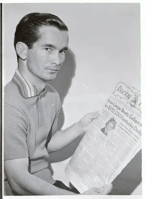 Framed Print : Willie Shoemaker Reading Headline About His Mistake Framed Print : Willie Shoemaker Reading Headline About His Mistake