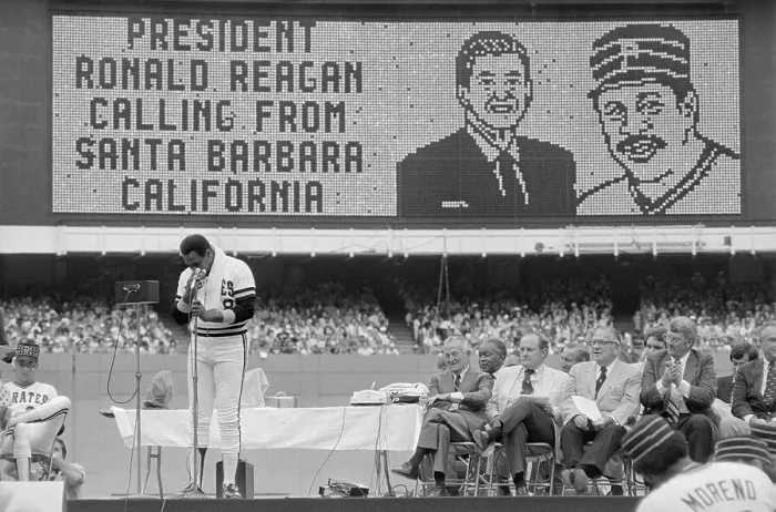 Framed Print : Willie Stargell Listening to the President Framed Print : Willie Stargell Listening to the President