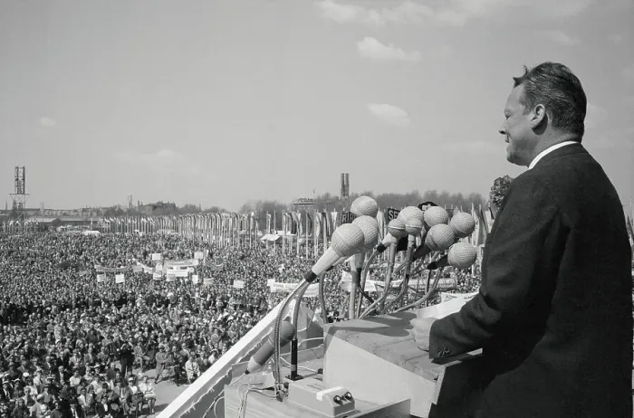 Framed Print : Willy Brandt Addressing Rally
