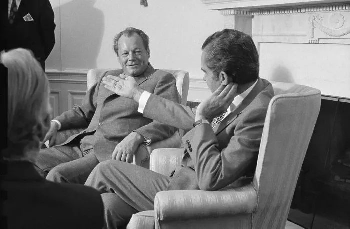 Framed Print : Willy Brandt and Richard Nixon Conferring Framed Print : Willy Brandt and Richard Nixon Conferring