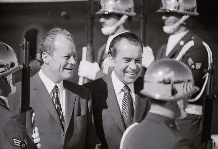 Framed Print : Willy Brandt and Richard Nixon Smiling Framed Print : Willy Brandt and Richard Nixon Smiling