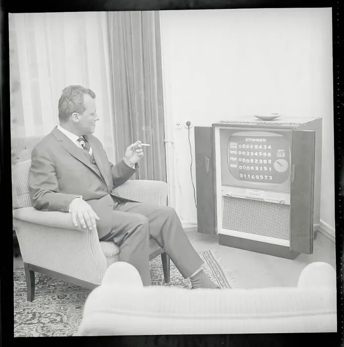 Framed Print : Willy Brandt Watching Election Returns Framed Print : Willy Brandt Watching Election Returns