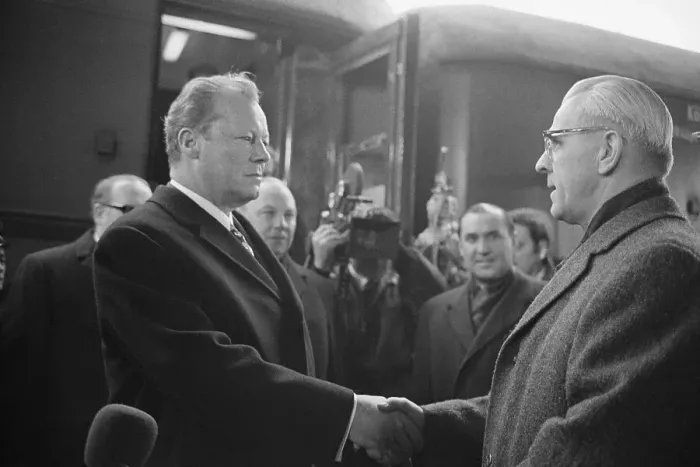 Framed Print : Willy Brandt and Willi Stoph Shaking Hands