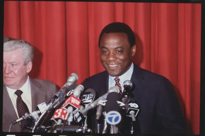 Framed Print : Wilson Goode at Press Conference Framed Print : Wilson Goode at Press Conference