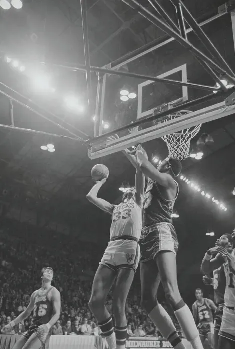 Framed Print : Wilt Chamberlain Blocking Lew Alcindor's Shot