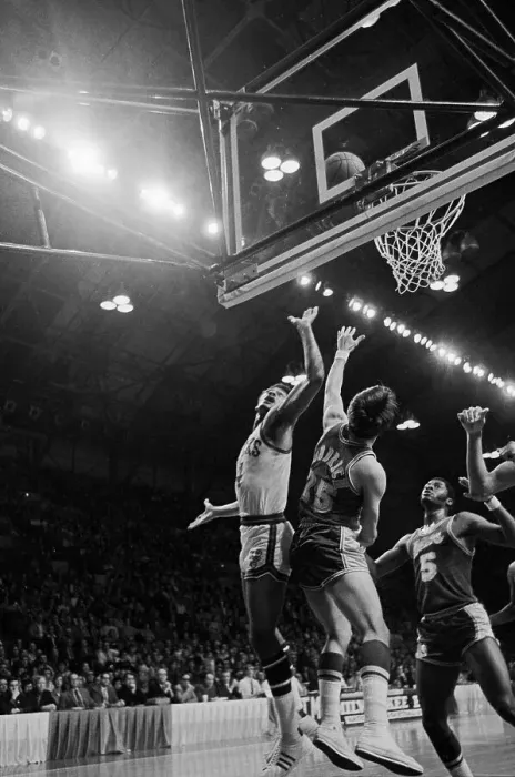 Framed Print : Wilt Chamberlain Blocking Lew Alcindor's Shot Framed Print : Wilt Chamberlain Blocking Lew Alcindor's Shot