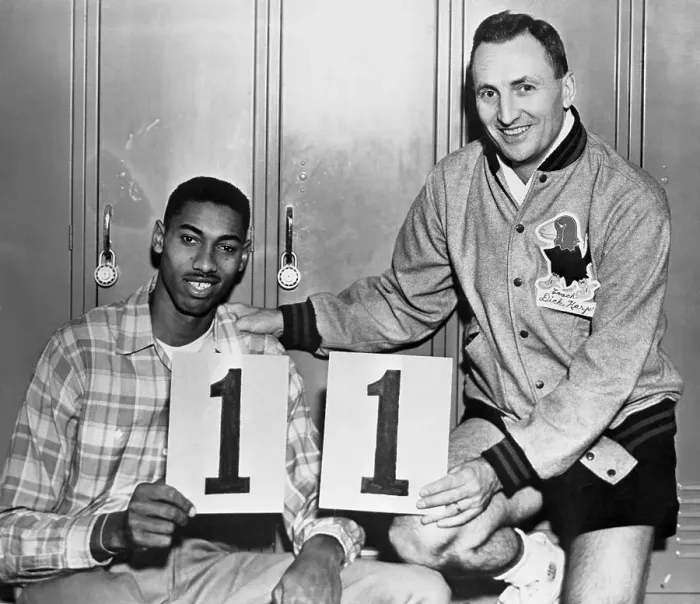 Framed Print : Wilt Chamberlain and Coach Holding Score Cards Framed Print : Wilt Chamberlain and Coach Holding Score Cards