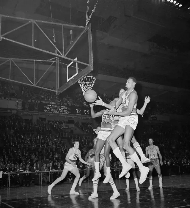 Framed Print : Wilt Chamberlain Grabbing for the Ball
